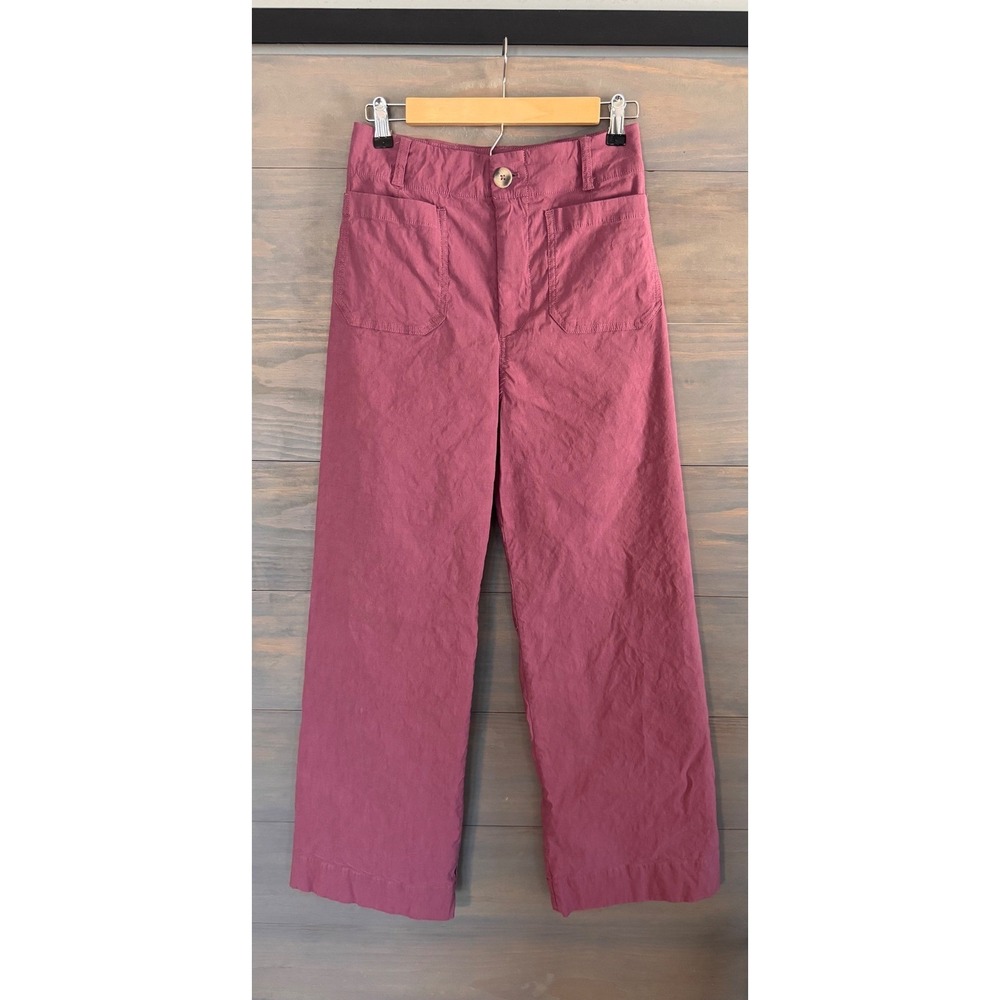 Maeve Anthropologie The Colette Wide Leg Pants Mauve Pink Linen Blend 28T Tall - Picture 2 of 7